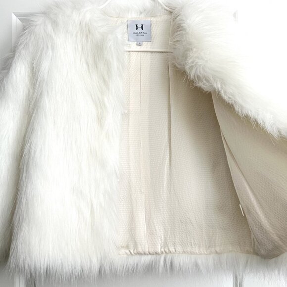 HALSTON HERITAGE White Faux Fur Short Coat Size 4 - Picture 4 of 9